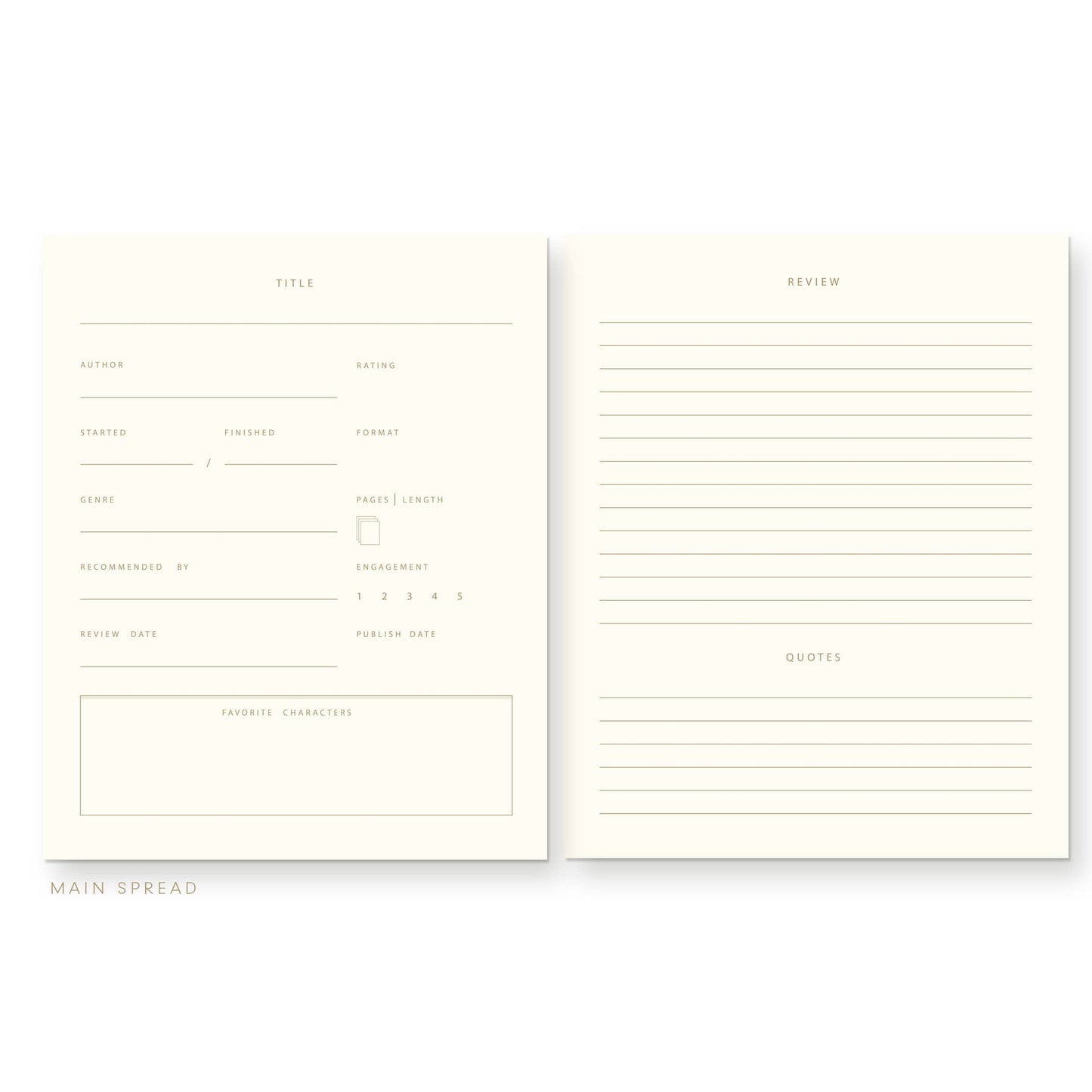Read and Reviewed Book Log Journal: French Vanilla Cover | Gold Foil