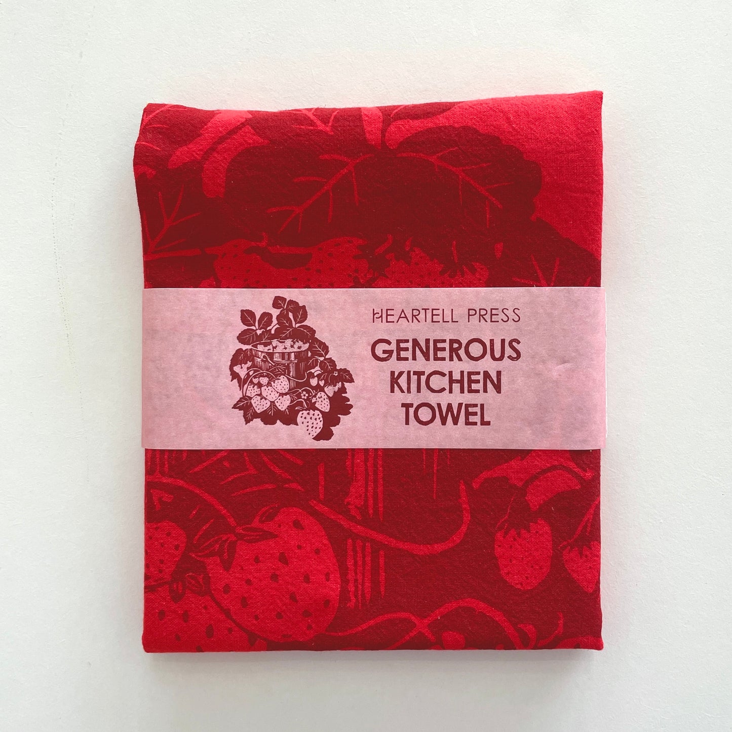 Screen Printed Red Strawberries Generous Kitchen Towel