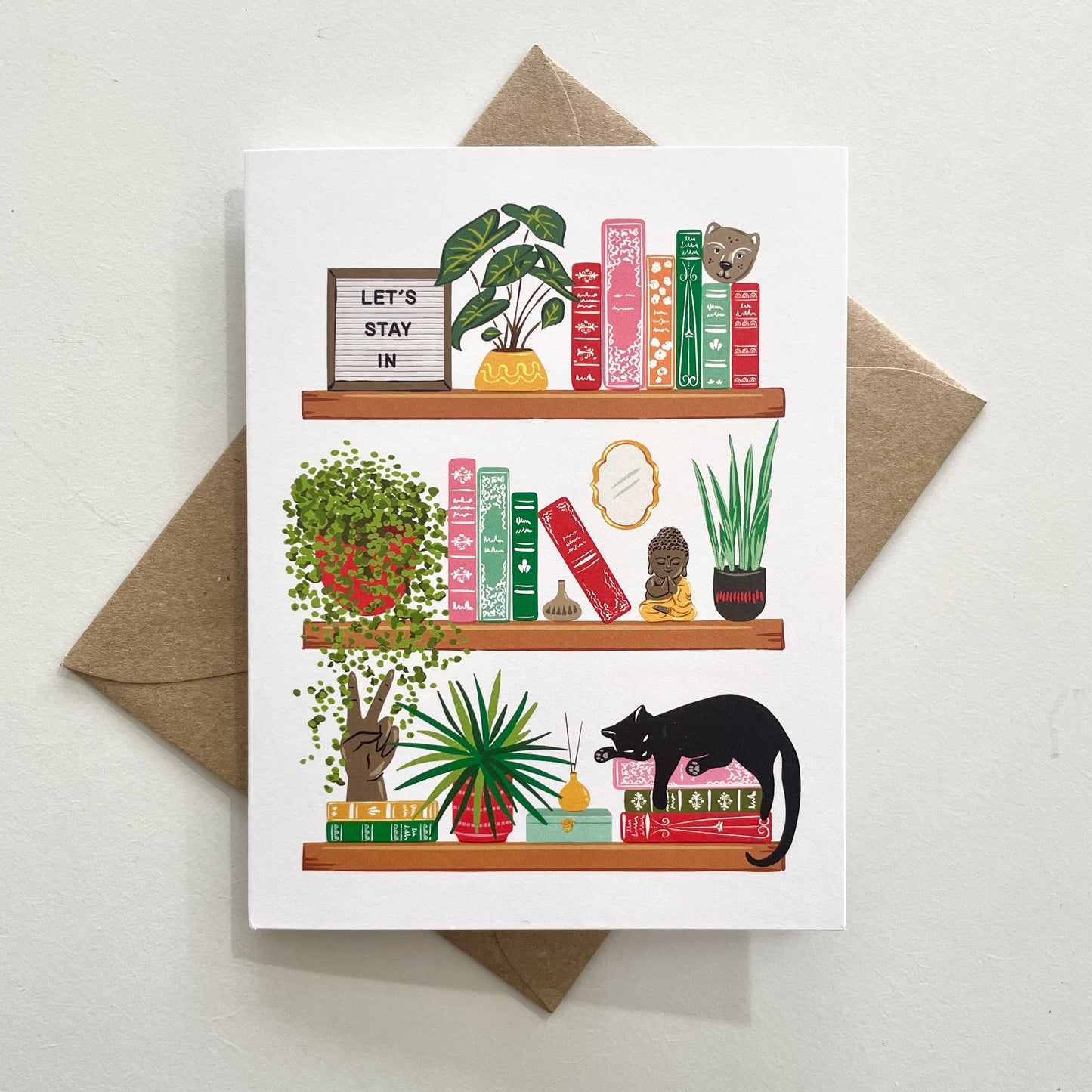 Cat's Book Shelf Greeting Card