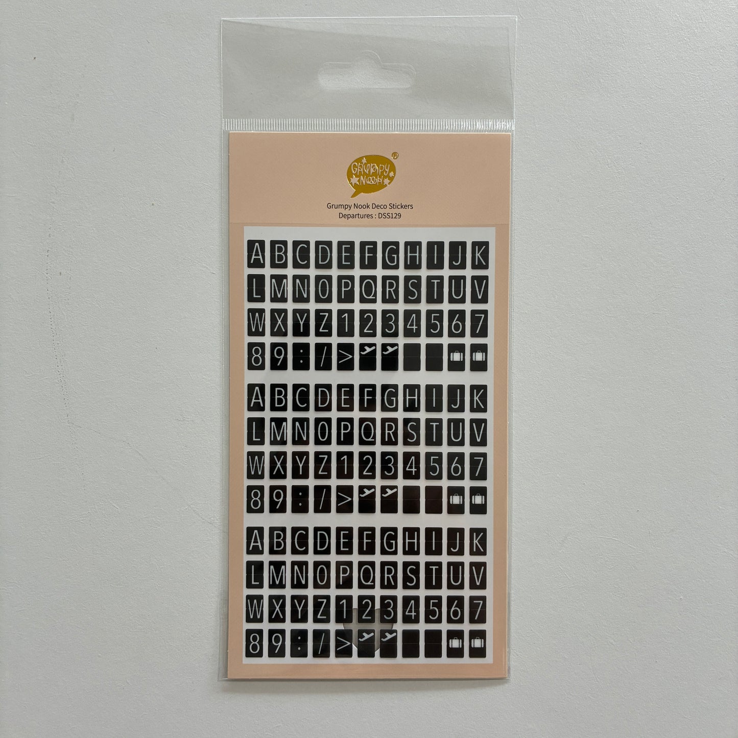 Black and white alphabet sticker sheet