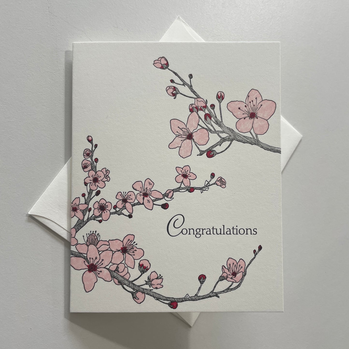 Cherry Blossom Congratulations Letterpress Greeting Card