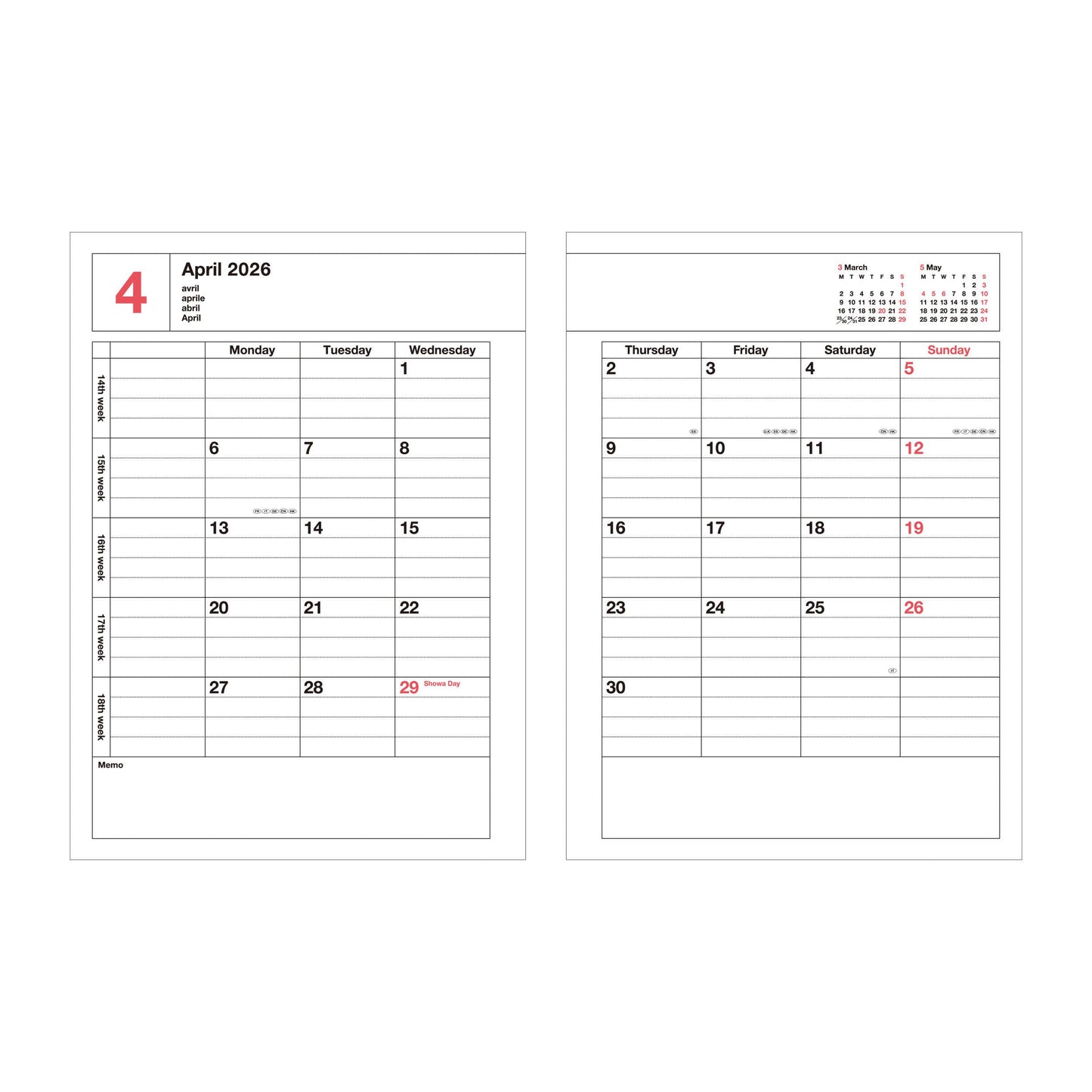 Notebook Calendar 2026,B6,S Lengthway: Black