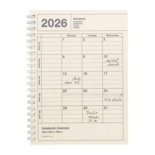 Notebook Calendar 2026,B6,S Lengthway: Ivory