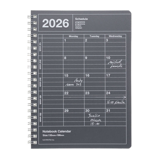 Notebook Calendar 2026,B6,S Lengthway: Black
