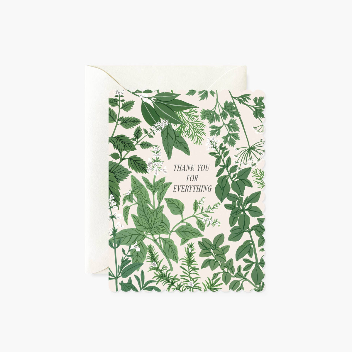 Card with green leaf pattern and 'Thank you for everything' text on a white background