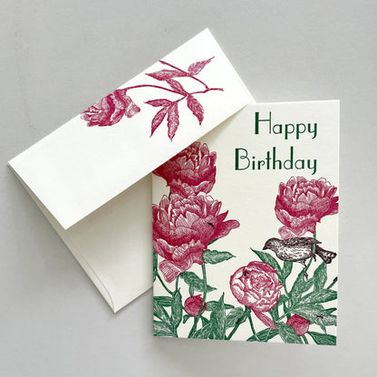 Peony Happy Birthday Letterpress Greeting Card