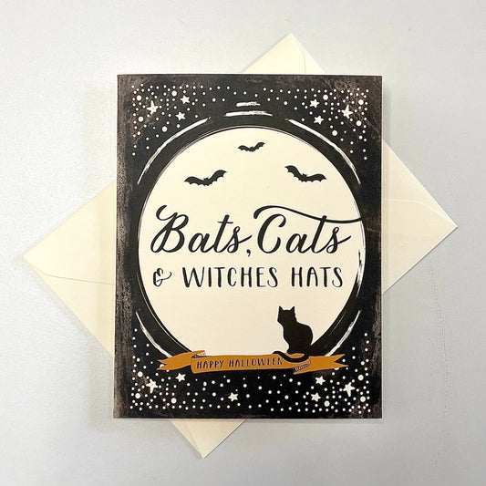 Bats, Cats, and Witches Hats Halloween Card