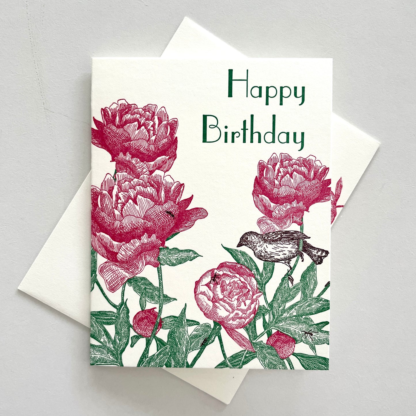 Peony Happy Birthday Letterpress Greeting Card