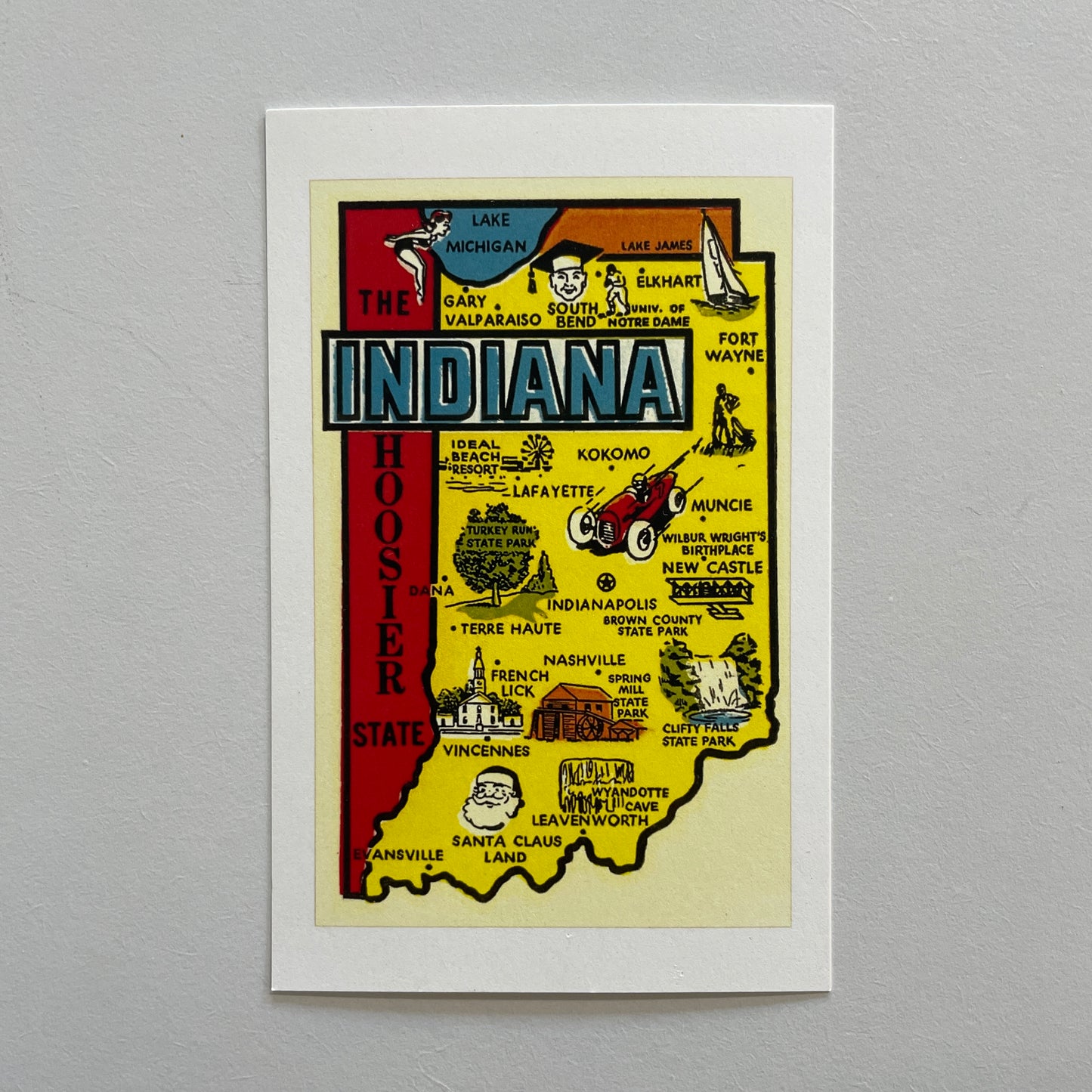 Hoosier State Map Postcard