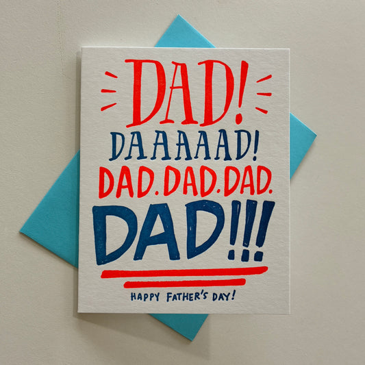 Father's Day card with colorful text on a light background