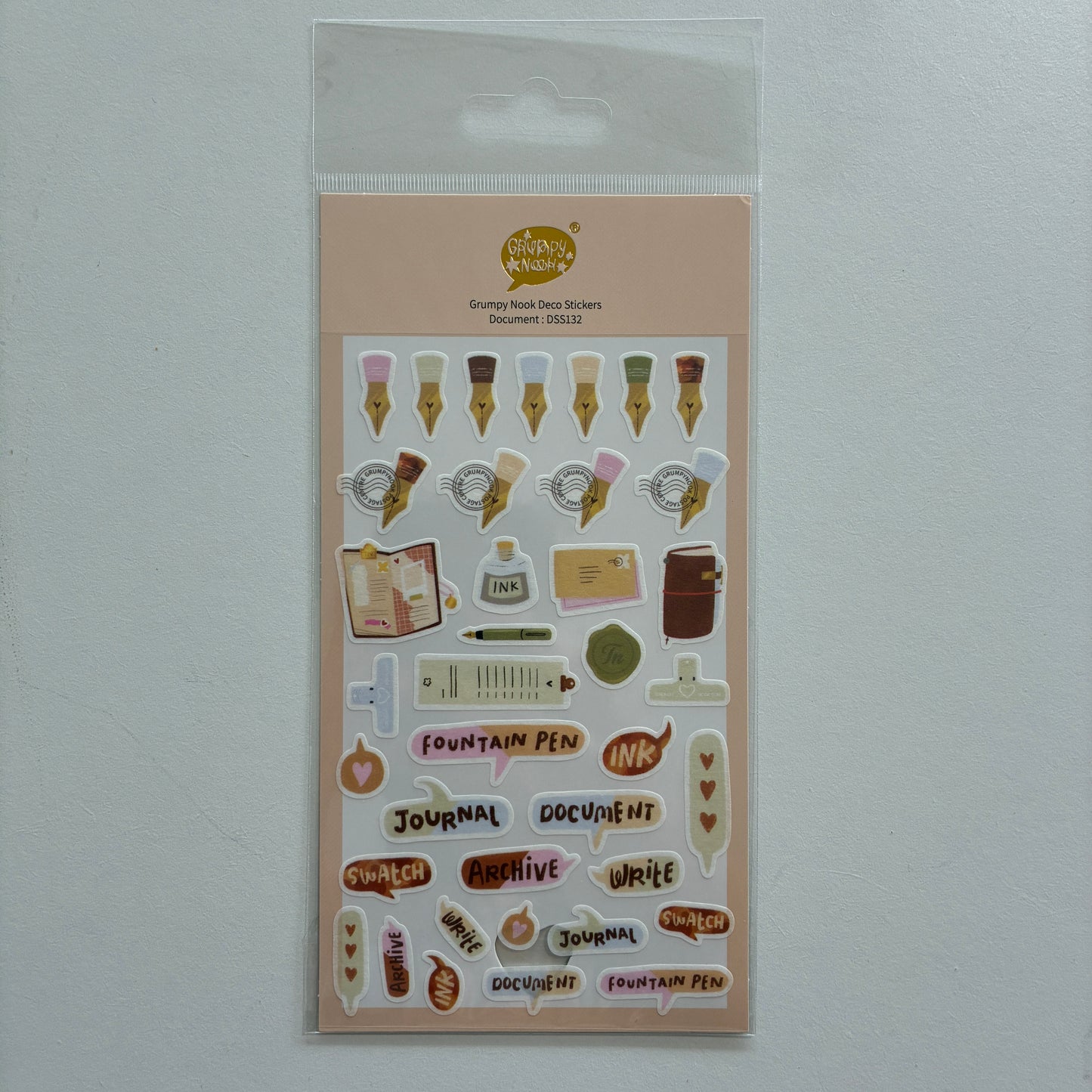 Fountain pen themed sticker sheet