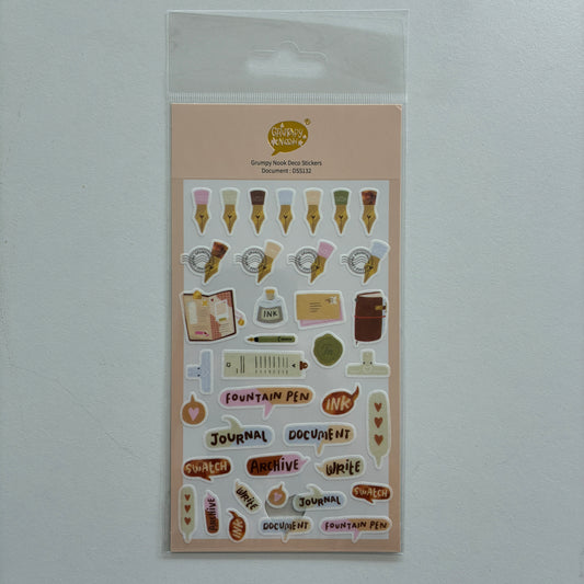 Fountain pen themed sticker sheet