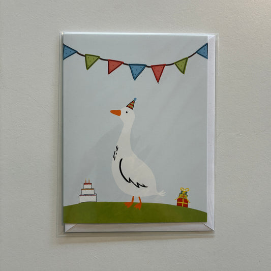 Illustration of a goose with a party hat