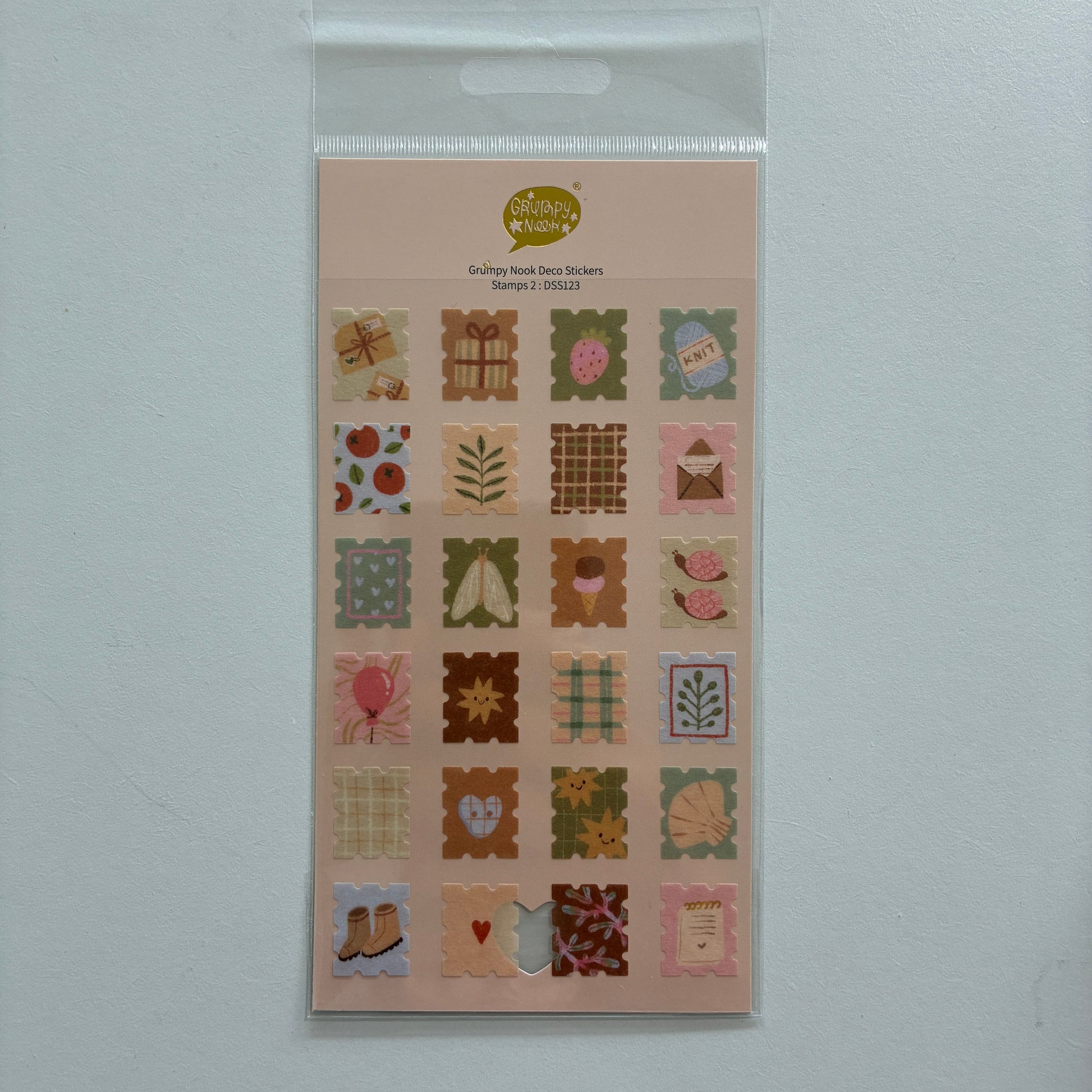 Stamp shaped stickers on a sheet
