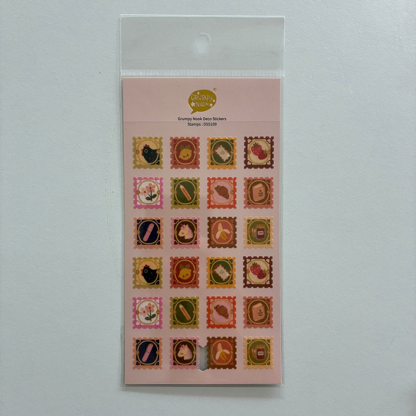 Stamp shaped stickers on a sheet