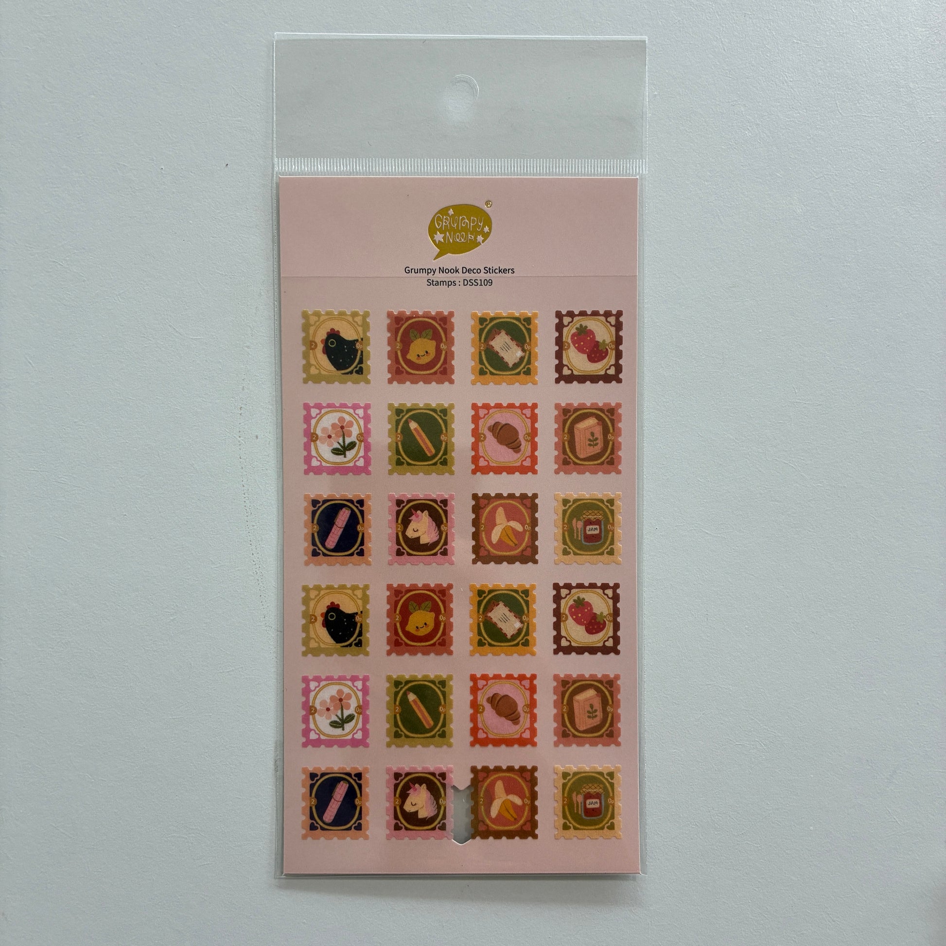 Stamp shaped stickers on a sheet