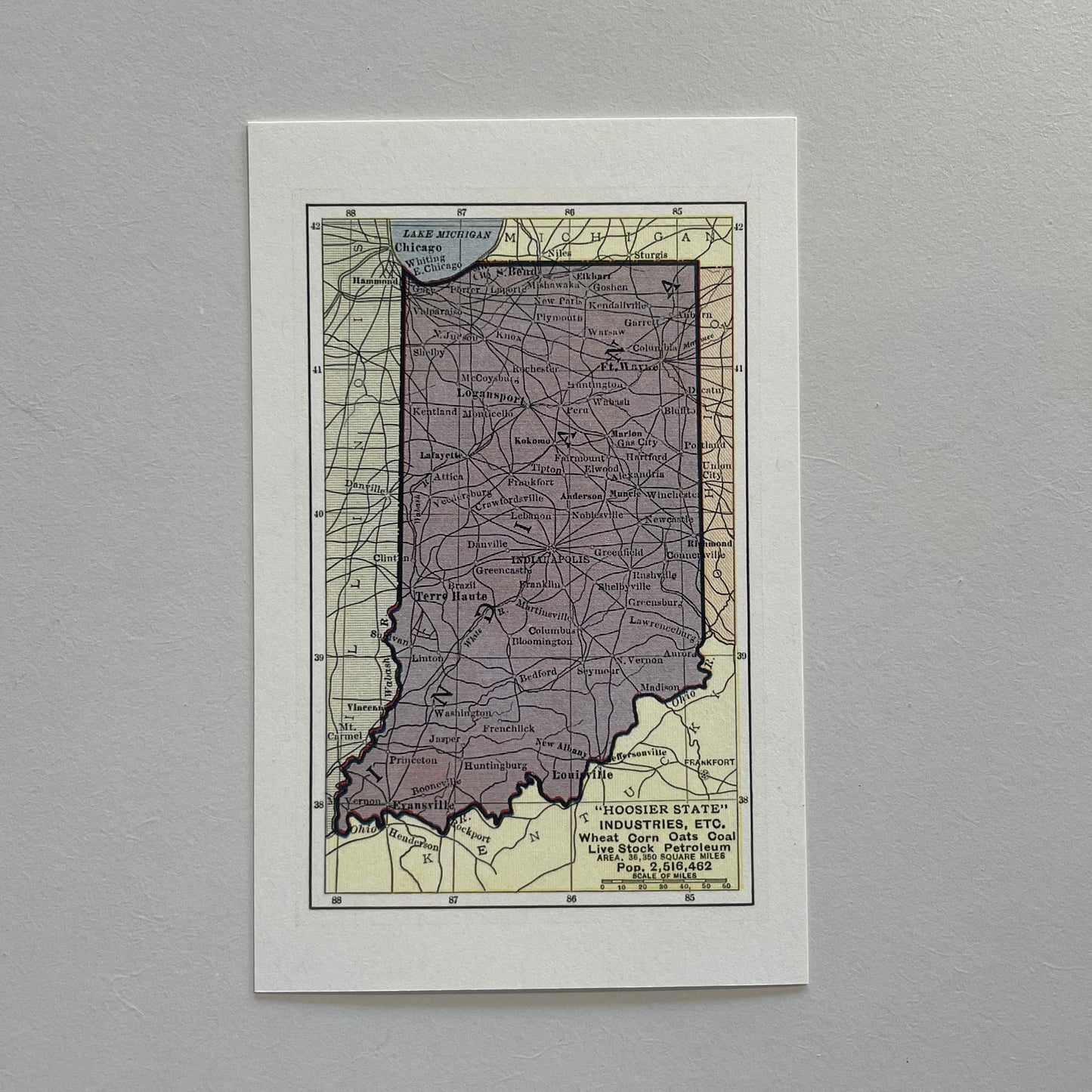 Vintage Indiana Map Postcard