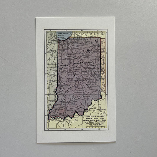 Vintage Indiana Map Postcard