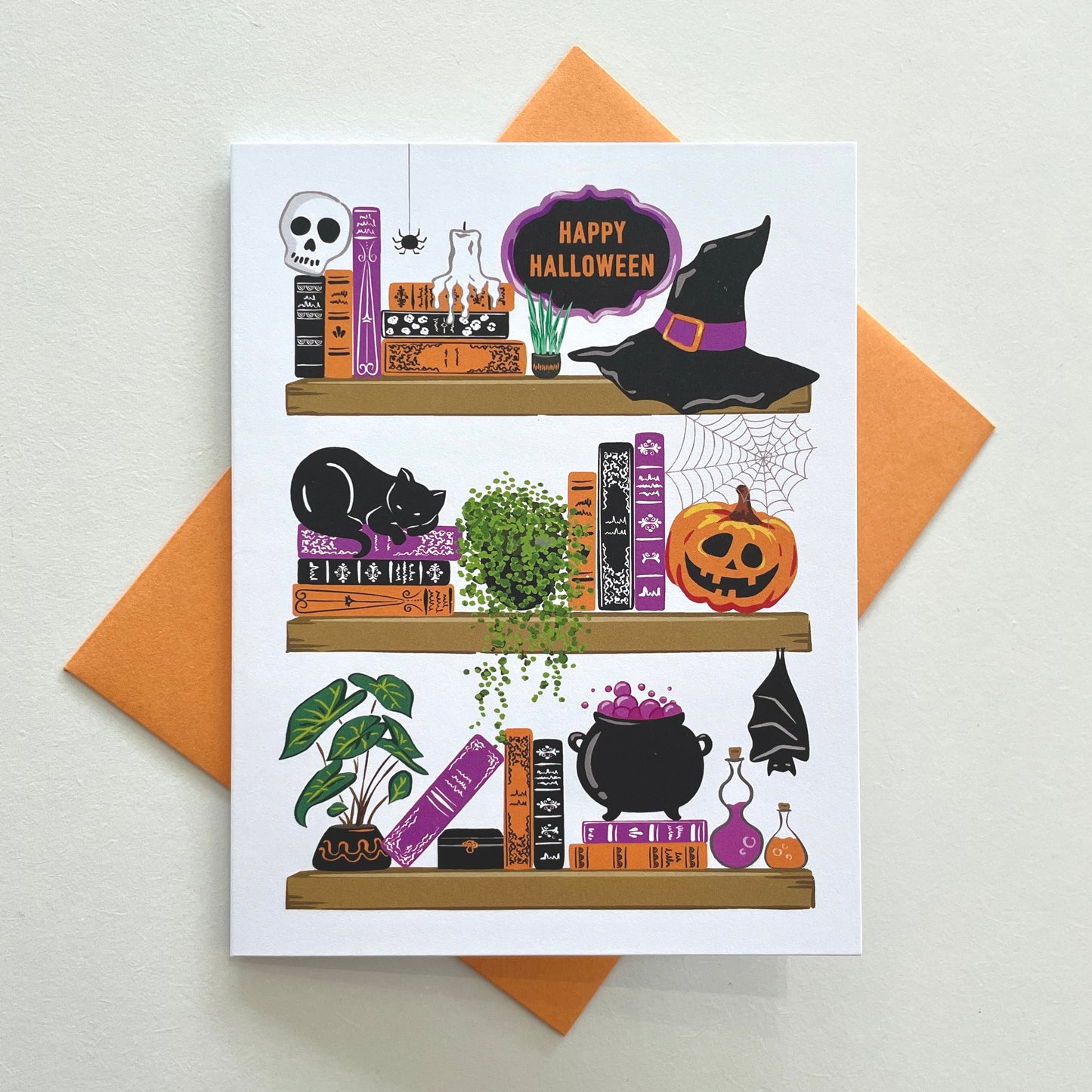 Cat’s Bookshelf Halloween Card
