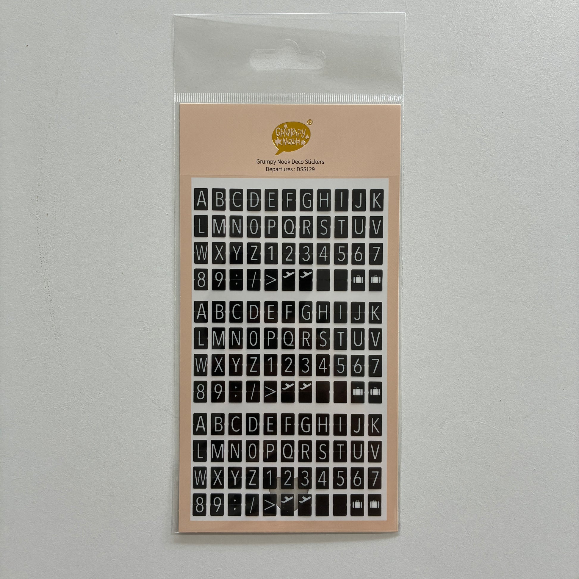 Black and white alphabet sticker sheet