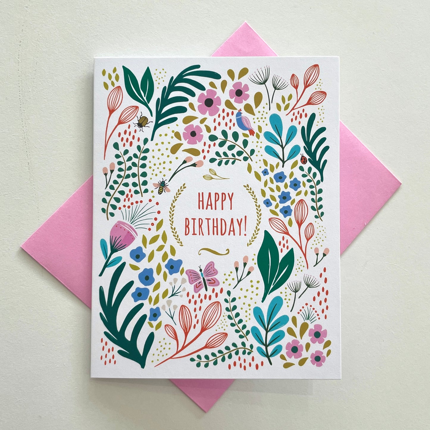 Pink Spring Floral Happy Birthday Card
