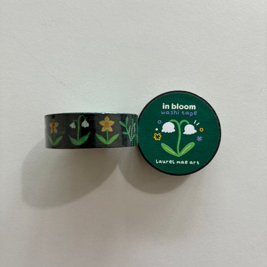 Dark green washi tape with floral designs