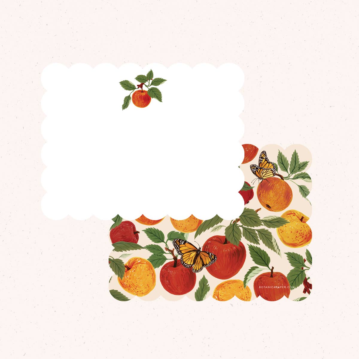 Stationery with fruits and butterflies on a white background