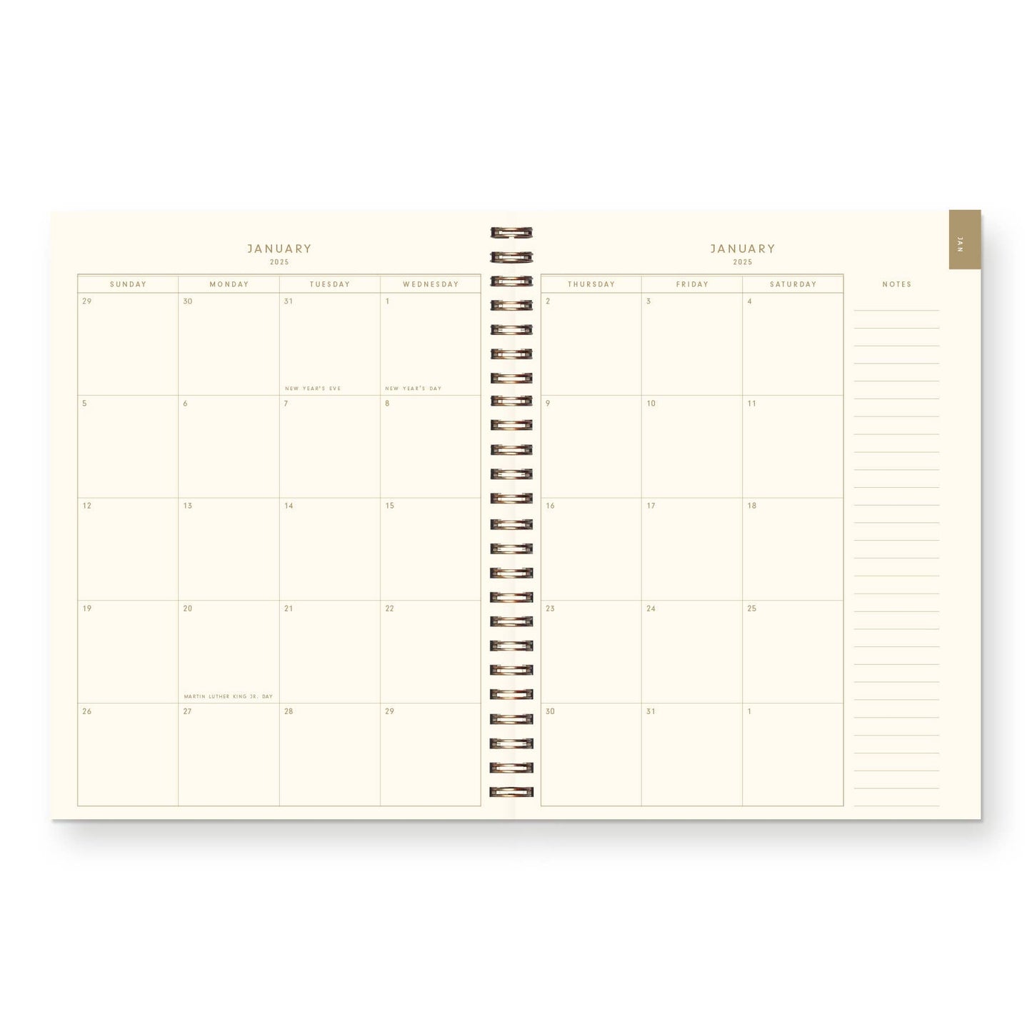 Calendar planner with monthly view on a white background