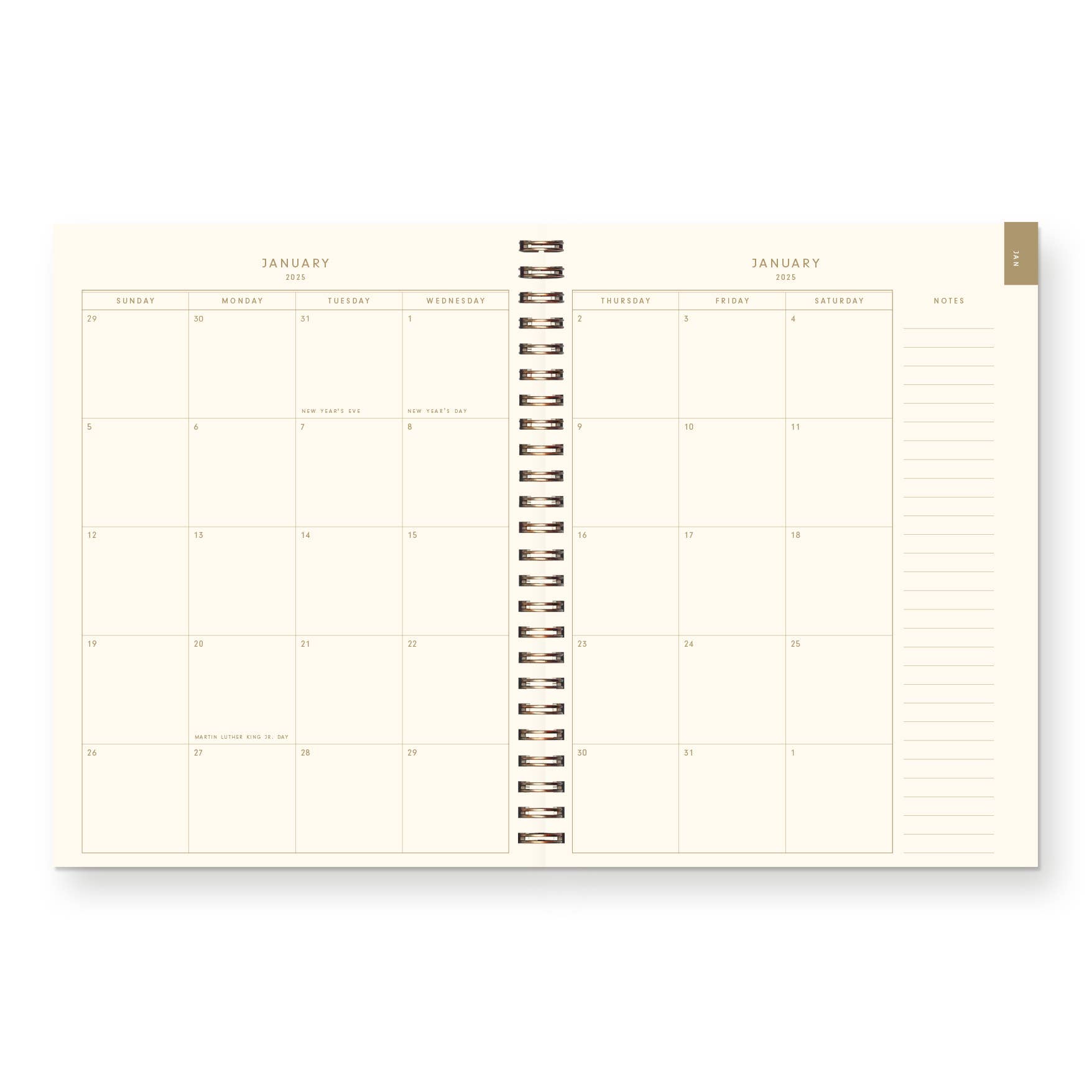 Calendar planner with monthly view on a white background