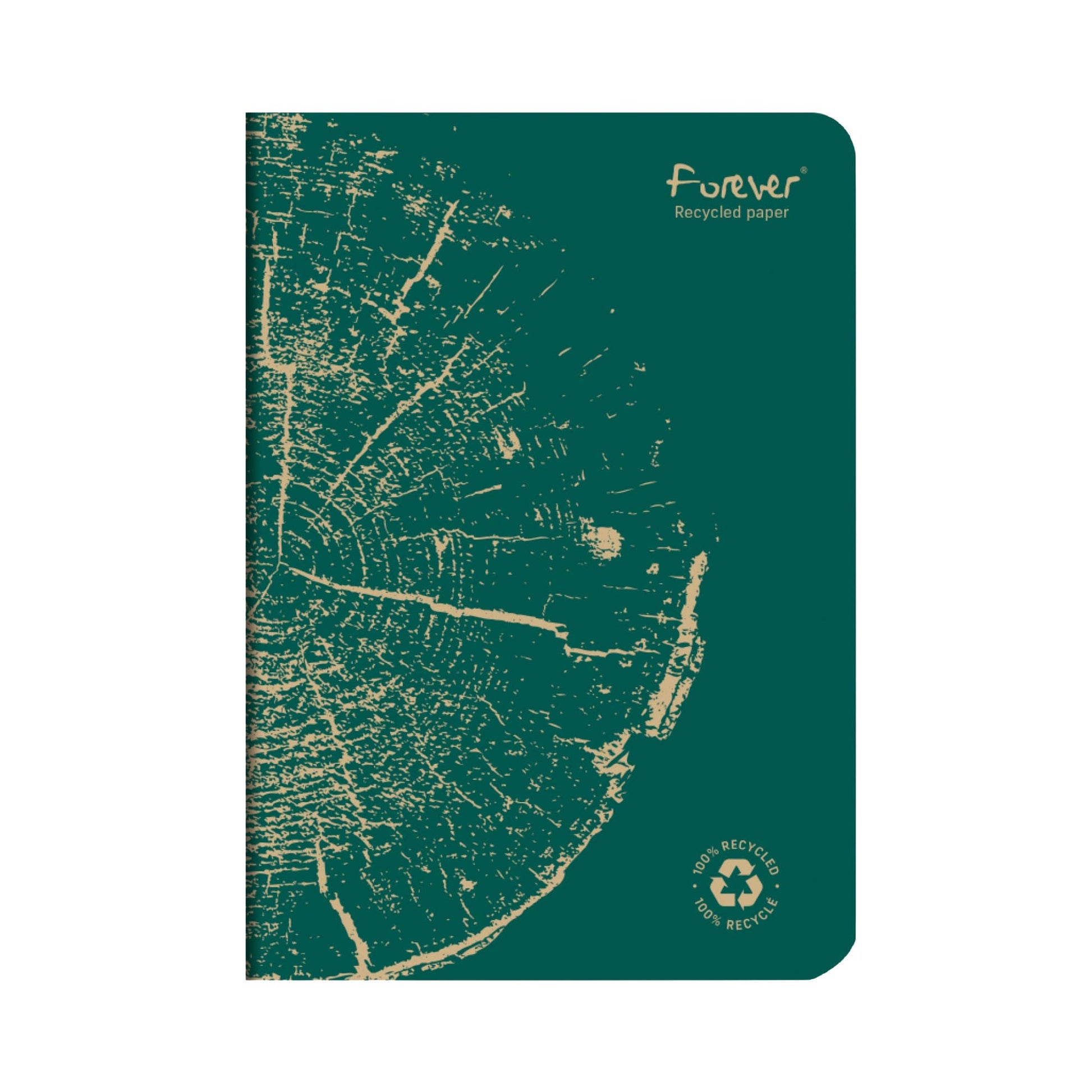 Green notebook with gold tree pattern and 'Forever' branding on a white background