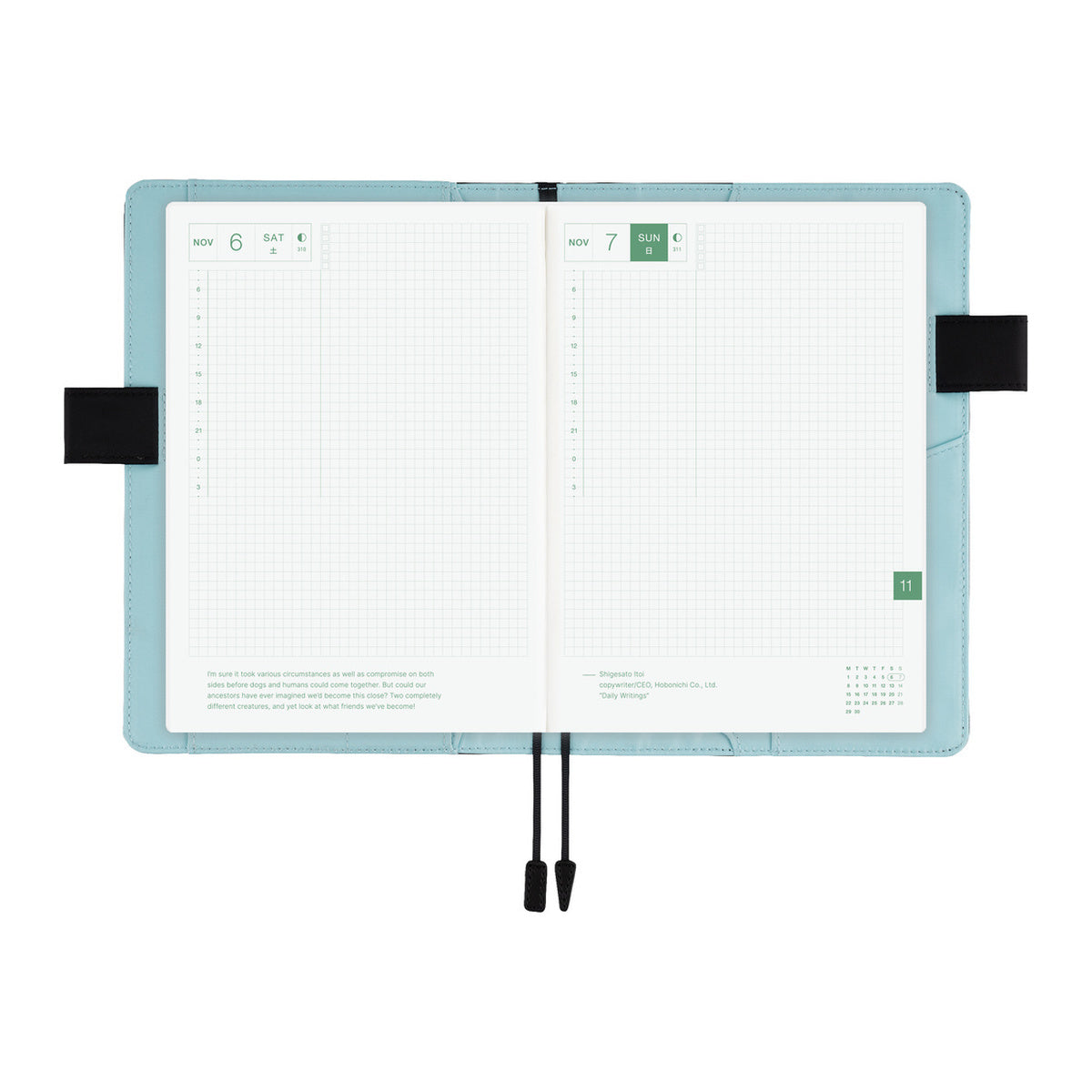 Hobonichi A6 Cover: Black x Clear Blue